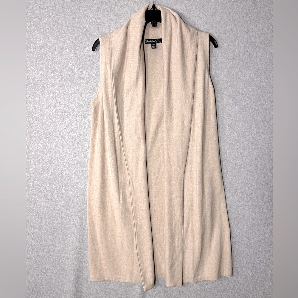 Elizabeth and James Wool Cashmere Blend Sleeveless Long Cardigan Vest Beige